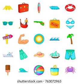 Beach icons set. Cartoon set of 25 beach vector icons for web isolated on white background