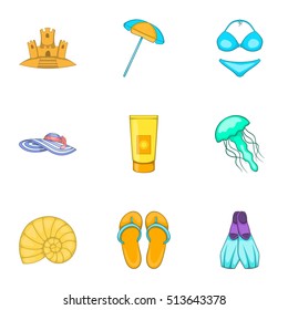 Beach icons set. Cartoon illustration of 9 beach vector icons for web