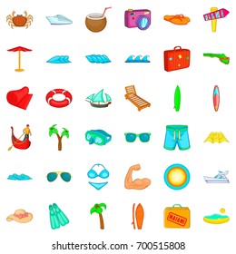 Beach icons set. Cartoon style of 36 beach vector icons for web isolated on white background