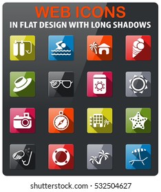 beach icons set in flat design with long shadow