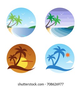 Beach Icons Set Flat Design
