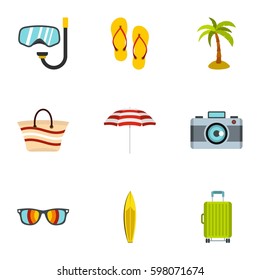 Beach icons set. Flat illustration of 9 beach vector icons for web