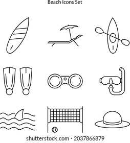 iconos de la playa aislados en el fondo blanco. símbolo de playa lineal de línea delgada icono de playa para logotipo, web, app, UI. símbolo de playa simple.