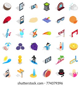 Beach icons set. Isometric style of 36 beach vector icons for web isolated on white background