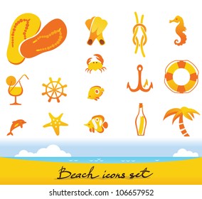 Beach icons set - nautical design elements