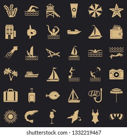 Beach icons set. Simple style of 36 beach vector icons for web for any design