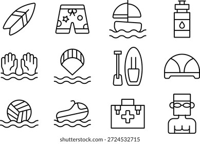 Conjunto de iconos de playa para la diversión de verano para el diseñador.