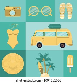 Beach icons set. Vector illustration.