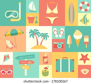 Beach icons set. Vector illustration.