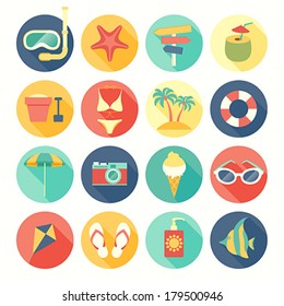 Beach icons set. Vector illustration.