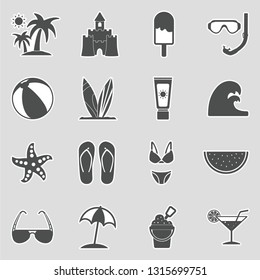 Beach Icons. Sticker Design. Vector Illustration.