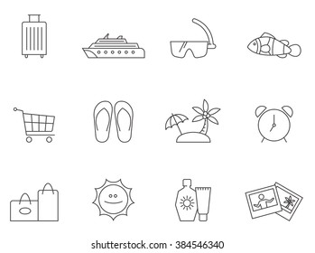Beach icons in thin outlines. 