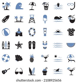Beach Icons. Two Tone Flat Design. Vector Illustration.