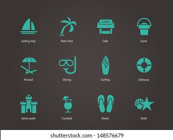 Beach icons. Vector illustration.