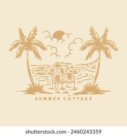 beach illustration cottage graphic summer design palm tropical vintage surf