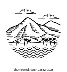 beach illustration design, island vector concept line art style