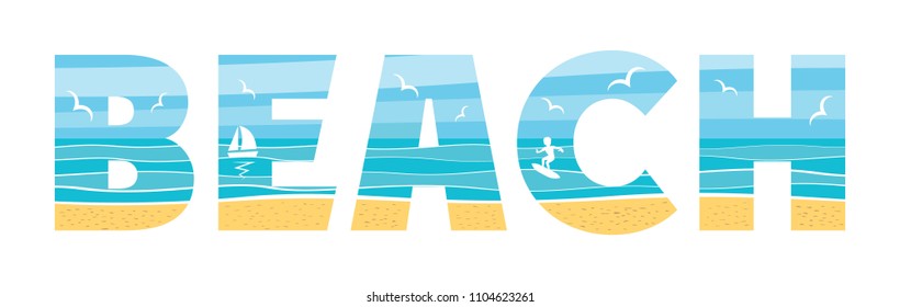 Beach Illustration in the double exposure technique on white