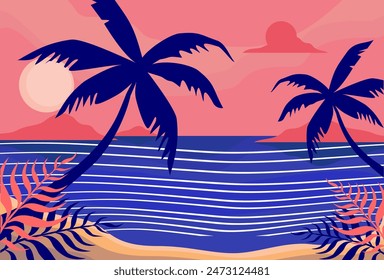 
ilustración de playa en estilo plano. fondo de verano.