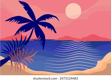 
beach illustration in flat style. summer background.