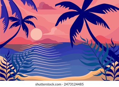 
beach illustration in flat style. summer background.
