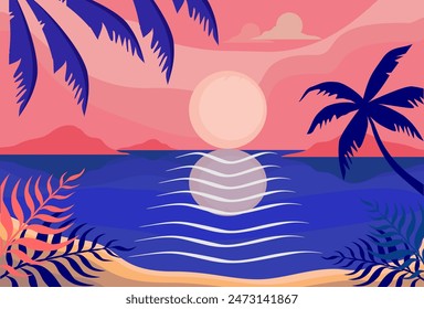 
beach illustration in flat style. summer background. sales background in summer