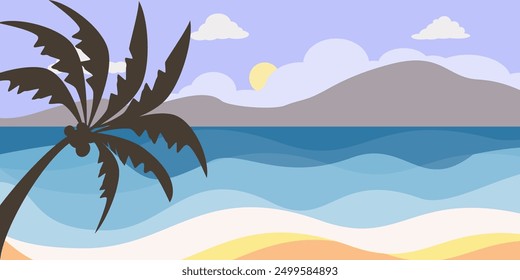 beach illustration in flat style. summer background. sales background in summer