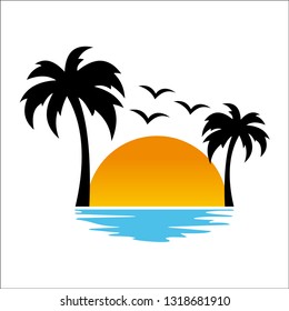 Beach illustration logo design Vector