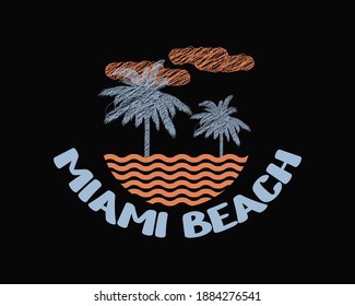 Beach illustration of Miami, Florida, vacation paradise. great for the design of t-shirts, shirts, hoodies, etc.