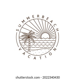 Beach illustration monoline or line art style vector