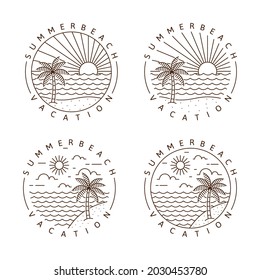 Beach illustration monoline or line art style vector