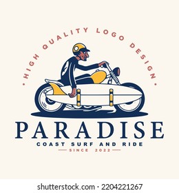 Beach illustration with riders and surf logo