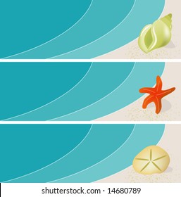 Beach Illustration with seashells and starfish; great for banner ads