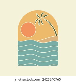 beach illustration shape graphic tropical design sunshine badge palm logo simple line