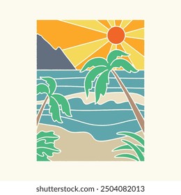 beach illustration simple graphic tropical design sunshine vintage rectangle badge summer