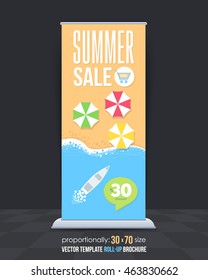 Beach Illustration, Summer Sale Business Roll-Up, Advertising Banner Design