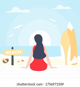 beach illustration, summer, travel, and beauty