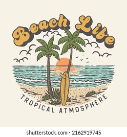 Beach Illustration Surf Vintage Badge Design Stock Vector (Royalty Free ...