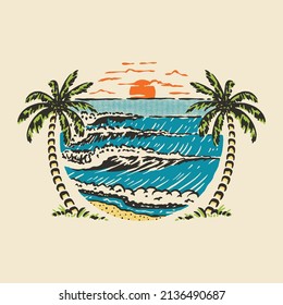 beach illustration tropical design summer vintage