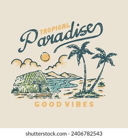 beach illustration tropical graphic palm design surf badge mountain vintage summer paradise