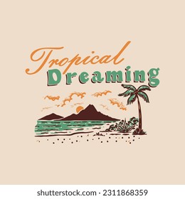 beach illustration tropical graphic summer design mountain vintage palm t shirt paradise