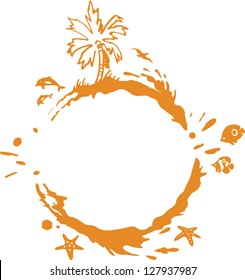 Beach Illustration With Tropical Palm Trees, Fish and Splash