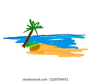 ilustración de la playa vector Diseño dibujado a mano.Entorno paisajístico creativo, panorama marítimo y de playa. Plantilla de post de venta de verano
