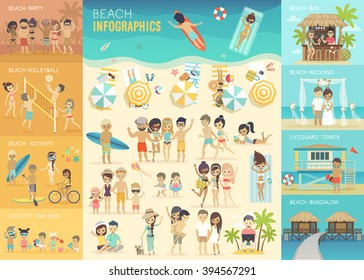 Beach Infographic set with charts and other elements. Vector illustration.