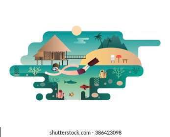 Beach island design flat concept