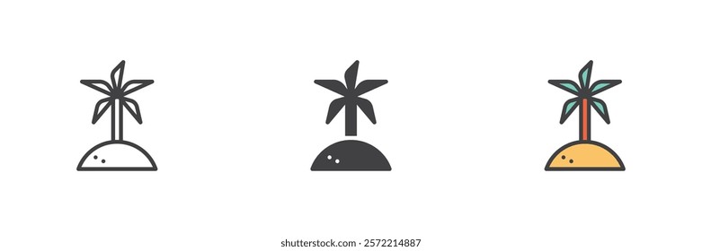 Beach island different style icon set. Line, glyph and filled outline colorful version, outline and filled vector sign. Palm tree symbol, logo illustration. Vector graphics