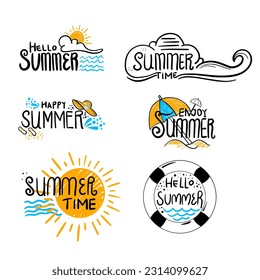 Beach and island hand drawn logo design  beach icon vector design template
