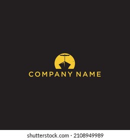 beach and island line logo design, vector monogram design of circular beach icons, with gold colour.