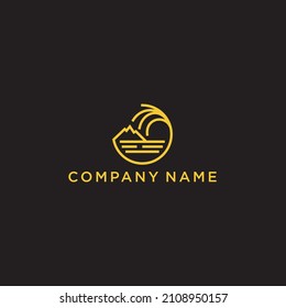 beach and island line logo design, vector monogram design of circular beach icons, with gold colour.