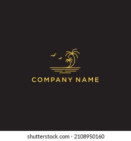 beach and island line logo design, vector monogram design of circular beach icons, with gold colour.