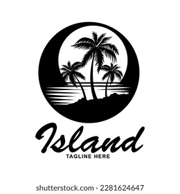 beach island logo black and white silhouette palm tree